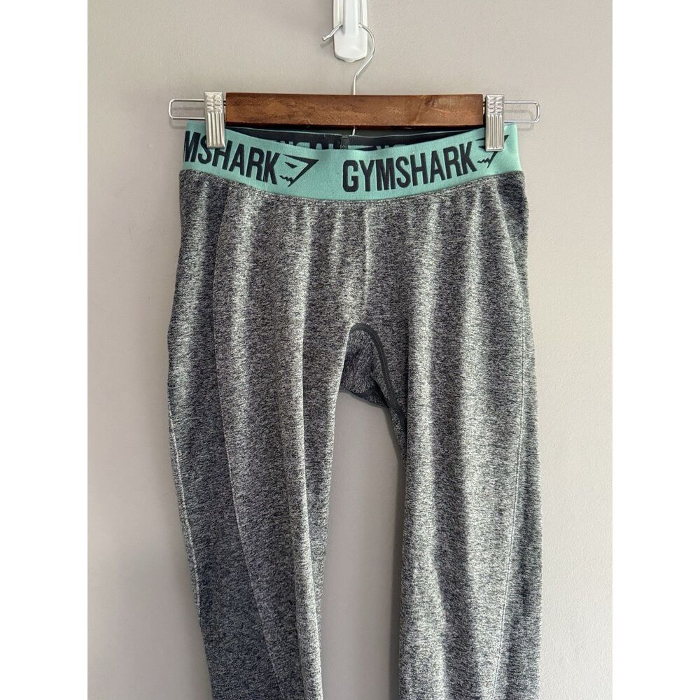 Gymshark Flex Leggings Gray Teal Waistband Stretch Knit Shaping Athletic Gym Sm - Picture 6 of 14
